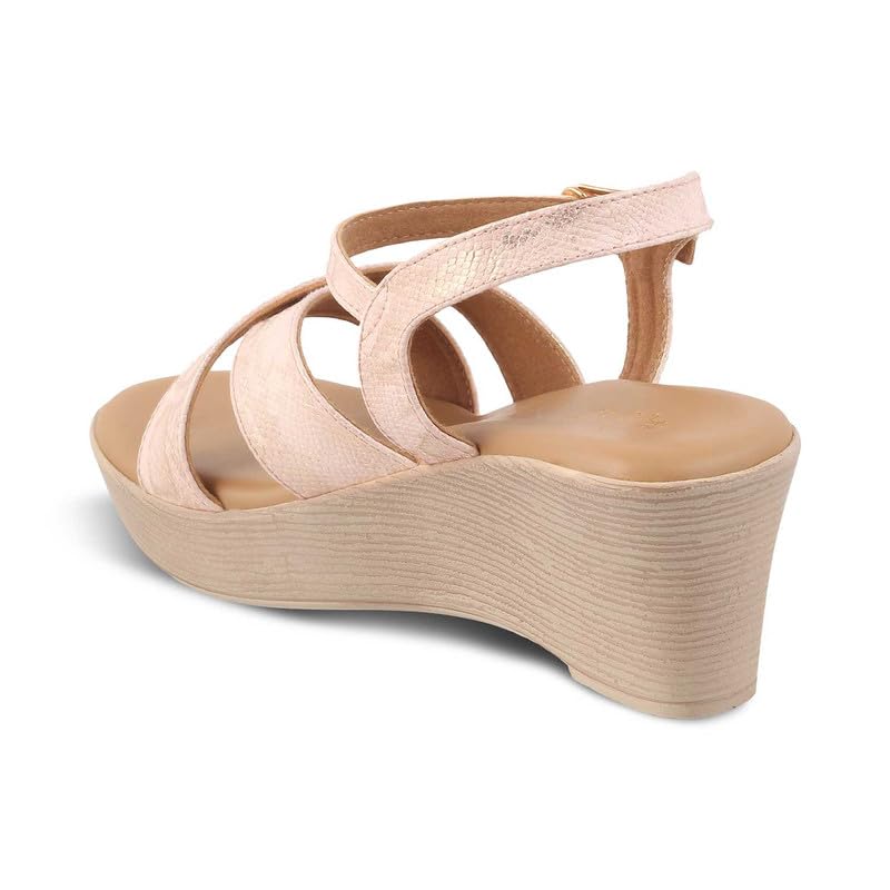 tresmode 239-AVIO CHAMPAGN WOMEN DRESS WEDGE SANDALS EU/38 UK/5