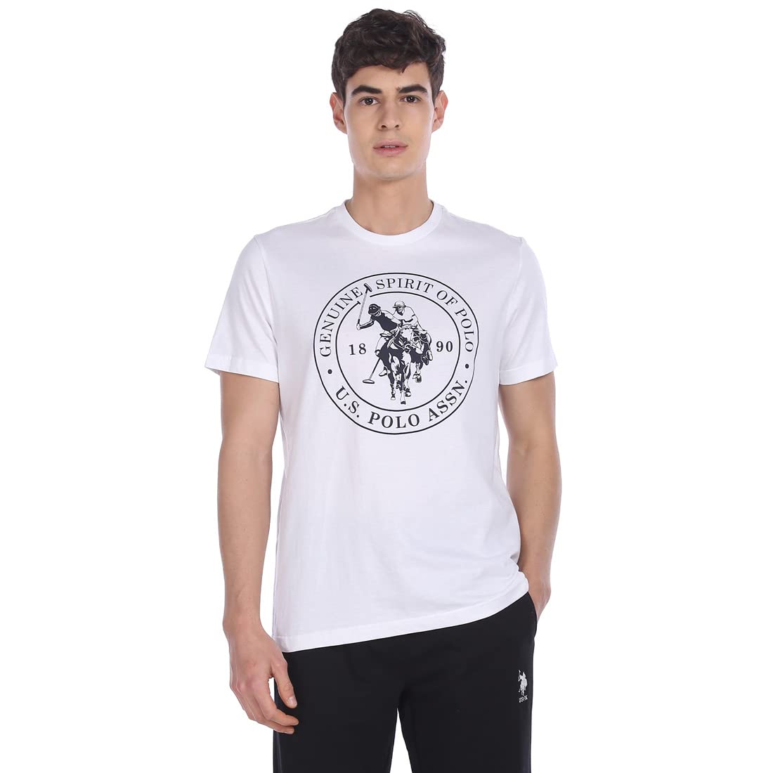 U.S. POLO ASSN. Men Comfort Fit Solid Cotton I643 Regular Fit T-Shirt - Pack Of 1 (White Large)