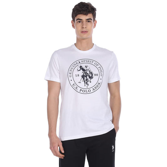U.S. POLO ASSN. Men Comfort Fit Solid Cotton I643 Regular Fit T-Shirt - Pack Of 1 (White Large)