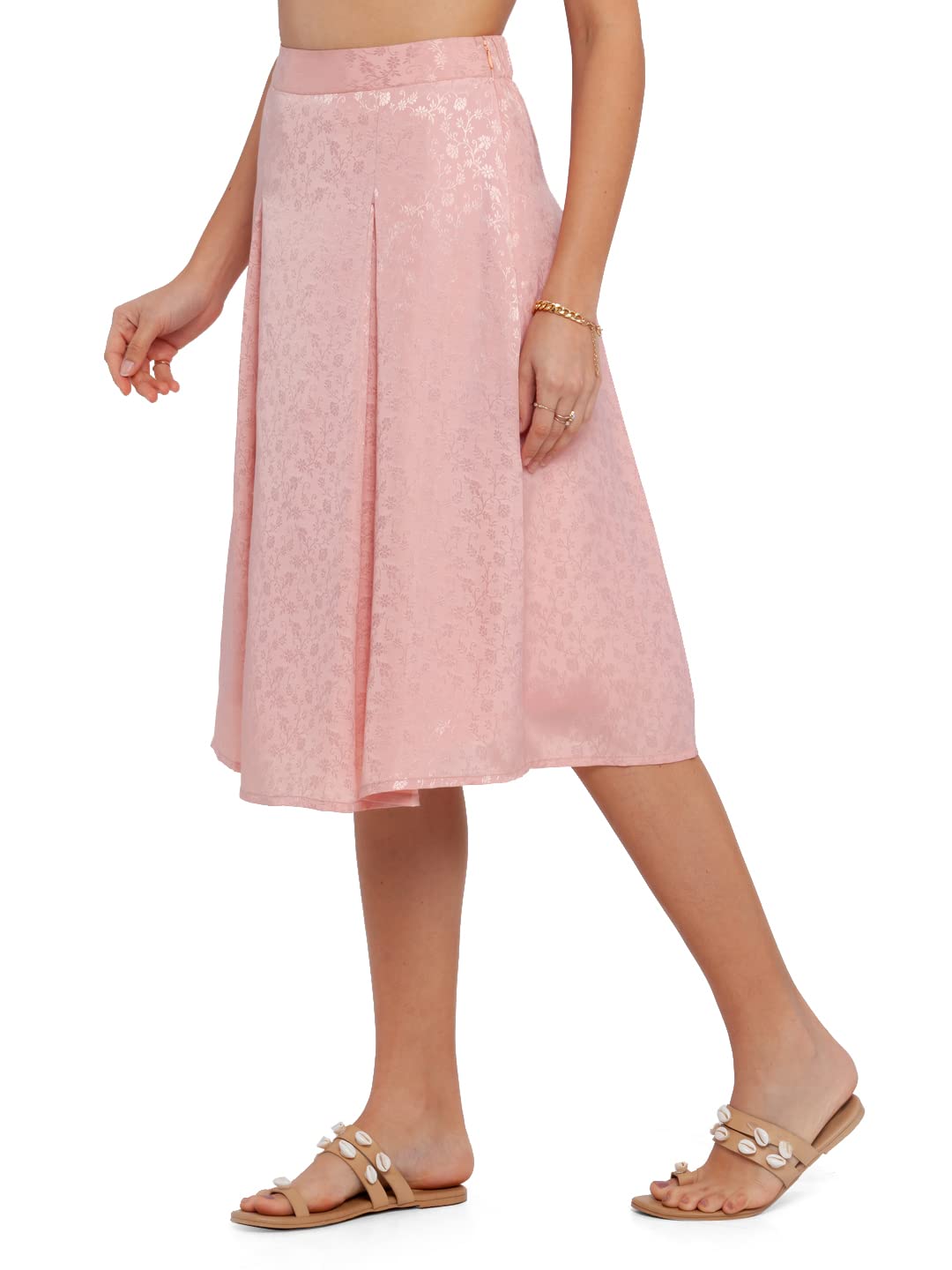 Zink London Women's Pink Printed Flared Skirt