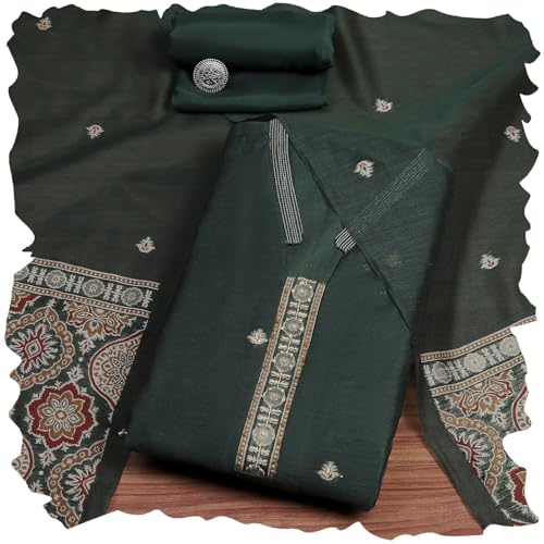 Biba Women Green Chanderi Blend Handloom Unstitched Suit Set_FREE SIZE