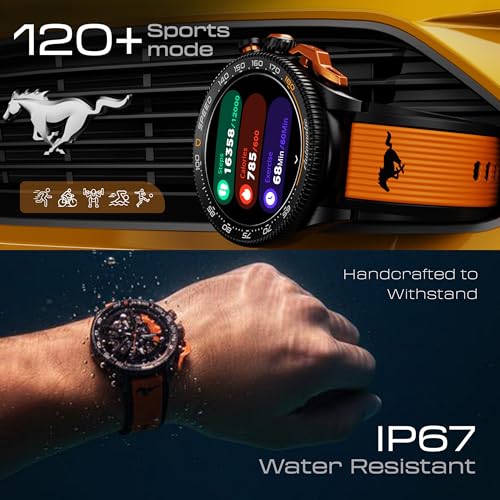 GOBOULT Newly Launched Mustang Stallion Smart Watch 1.43'' AMOLED Display, Rotating Bezel, BT Calling, 200+Watchfaces, 700 Nits Brightness, AI Voice Assistant, SpO2 Monitoring (Turbo Orange