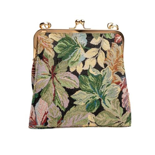 Theater Gala Floral Tapestry Kisslock Clutch Bag for Women with Adjustable and Removable Shoulder Straps Vintage-inspired Classic and Elegant Sling Bag for Formal and Casual Use