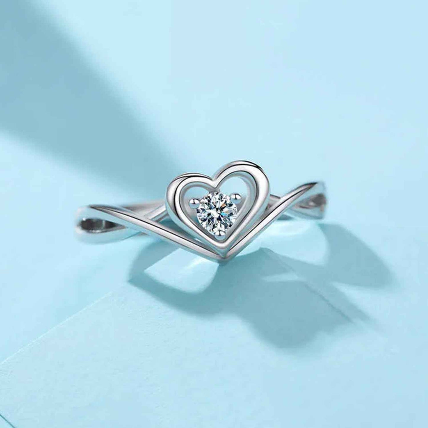 Okos Women Fashion Jewellery Rhodium Plated Solitaire Style Adjustable Heart Finger Ring with Cz Stone For Girls and Women FR1000970WHT