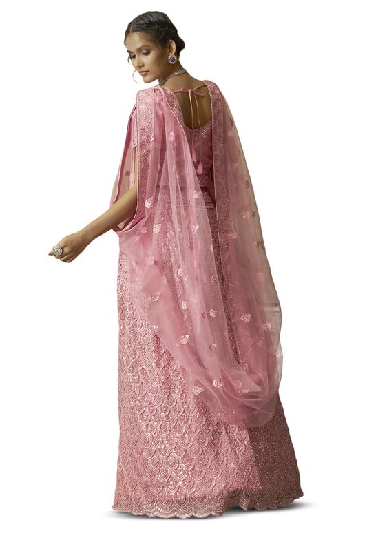 Soch Womens Pink Net All-Over Sequin Embellished Unstitched Lehenga Set with Belt