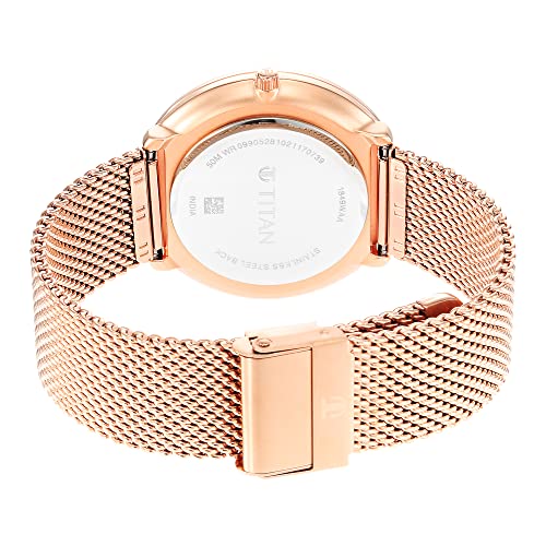 Titan Black & Gold Quartz Analog with Date White Dial Rose Gold Stainless Steel Strap Watch for Men - NT1849WM01