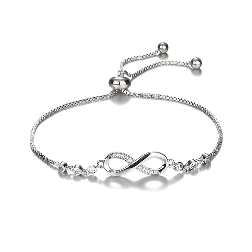 Shining Diva Fashion Latest Stylish Infinity Crystal Charm Silver Plated Bracelet for Women and Girls (10672b) Free Size