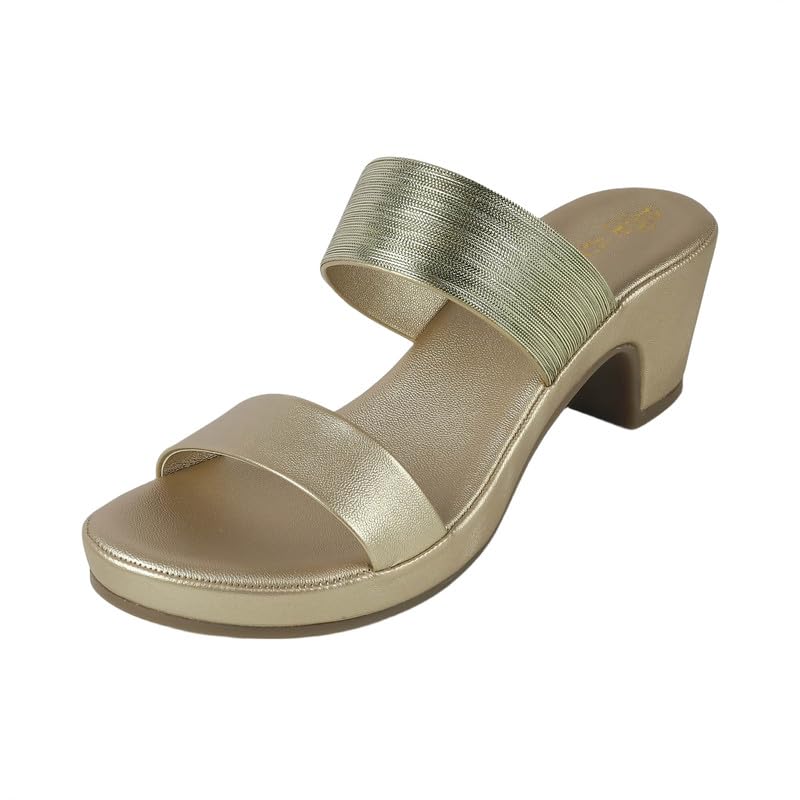 tresmode Glo Gold Women's Dress Block Heel Sandals in Size 8 UK / 41 EU