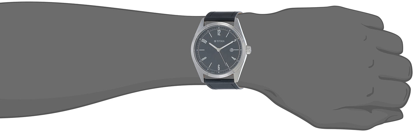 Titan Analog Black Dial Men's Watch-1864SL08 Genuine Leather, Black Strap