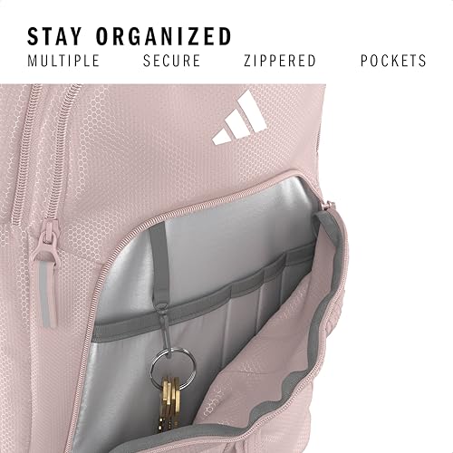 adidas Primetime Large Backpack for Women and Men, Big Bag with Laptop Sleeve, Sandy Pink/Onix Grey, One Size, Primetime Large Backpack for Women and Men, Big Bag With Laptop Sleeve