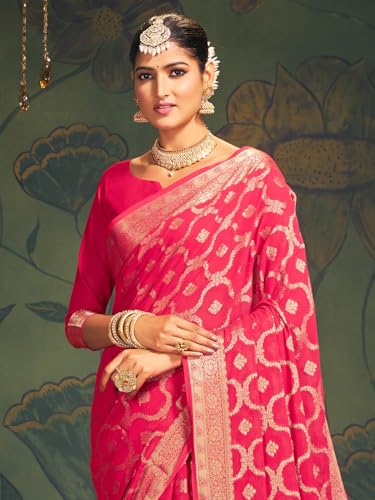 AKHILAM Women's Georgette Ethnic Motif Printed Saree With Unstitched Blouse Piece(Pink_ARYA2302_FL)