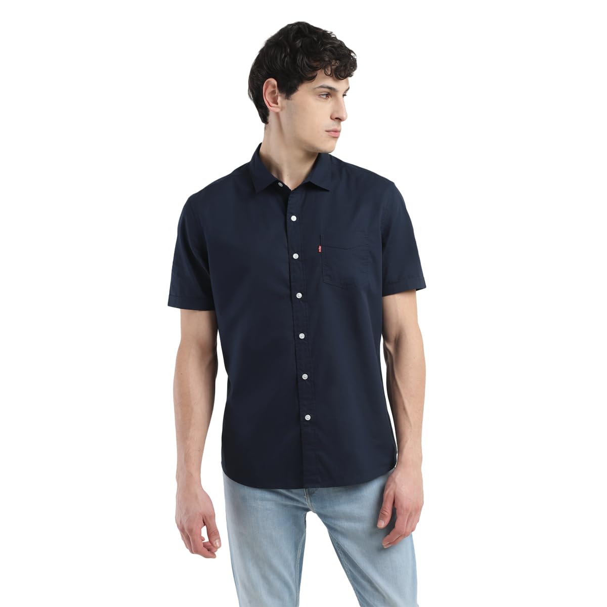 Levi's Men's Cotton Spread Collar Slim Fit Solid Shirts Navy, Large