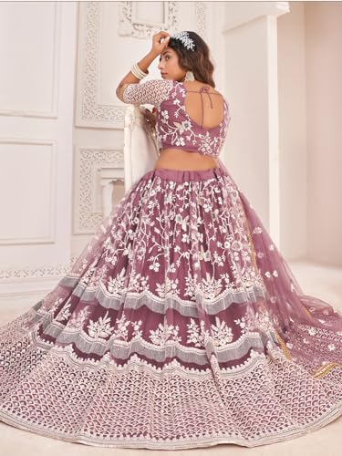 Zeel Clothing Women Embroidered Soft Net Semi-Stitched Lehenga Choli With Dupatta (2111-Mauve-Wedding-Stylish-Latest; Free Size)