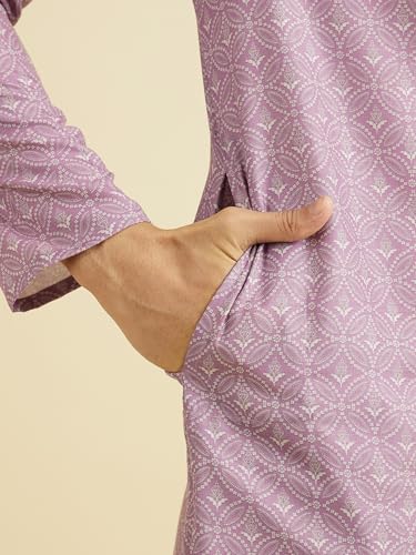 Manyavar Men's Cotton Blend Self Design Kurta Pyjama Set (Lilac,M)