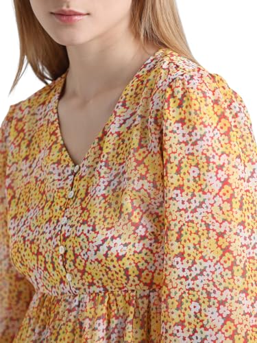 ONLY Women Printed Polyester Above Knee Yellow A-Line Dress