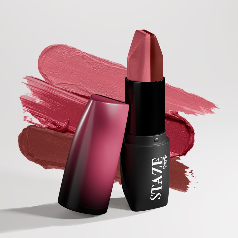 Staze 9To9 3 In 1 Matte Lipstick | 3 Unique Shades In 1 | 12 HRS Long Lasting, Transferproof | Non-Drying Formula With Intense Color Payoff | 01 Brick Pink | 3.8 G