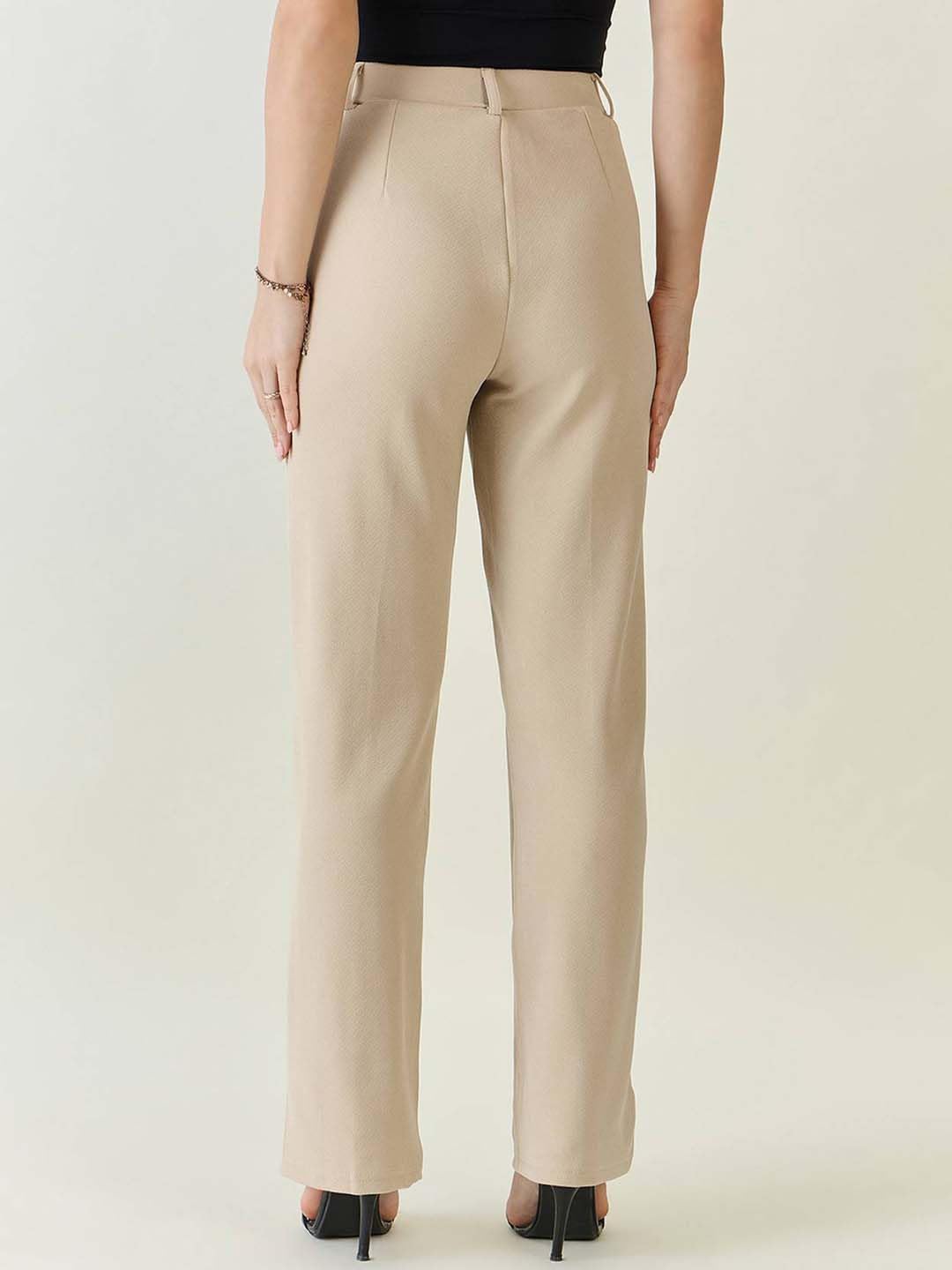 KOTTY Womens Solid Polyester Blend Best Beige Straight fit Trousers (Beige,32)
