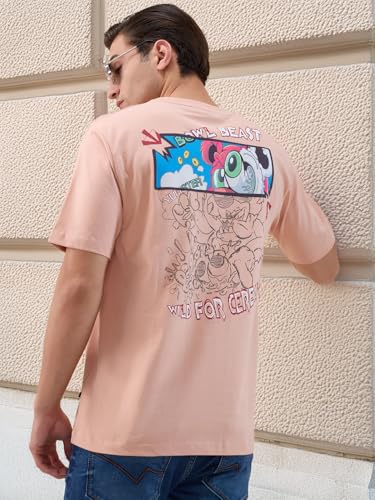 Status Quo Men's Back Graphic Print Round Neck Half Sleeves Oversized T-Shirt | 100% Cotton | Misty Rose | L