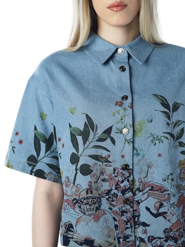 ONLY Women's Floral Print Regular Fit Blue Shirt