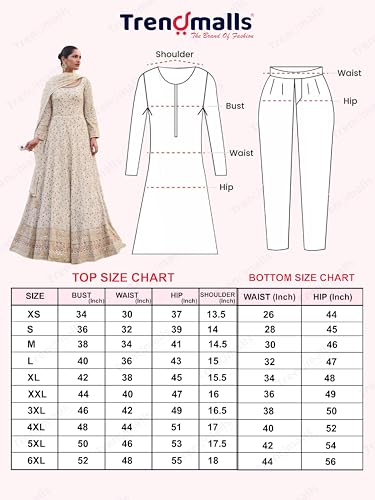 TRENDMALLS Women's Georgette Embroidery Sequence work Anarkali Kurta Pant Set with Dupatta for Women (G284-OffWhite-3XL)