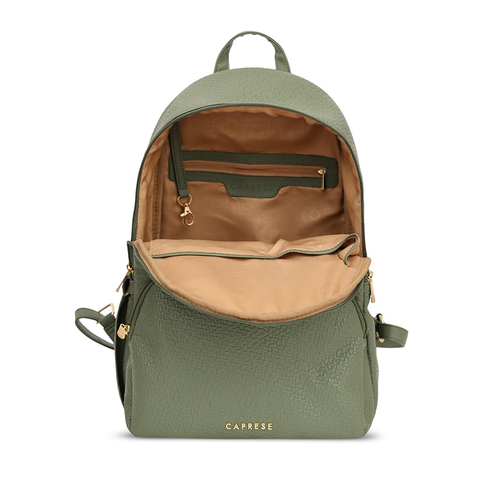 Caprese Comet Casual Backpack, Medium | Fashion Backpack for Women with Adjustable Strap & Secure Zip Closure | Spacious,Versatile for Daily Use, Ideal for Students, Professionals & Travelers (Olive)