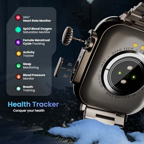 GOBOULT Newly Launched Crown Smart Watch 1.95'' Screen, BT Calling, Working Crown, Zinc Alloy Frame, 900 Nits Brightness, AI Voice Assistant, SpO2 Monitoring, 120+ Sports Mode (Chrome)