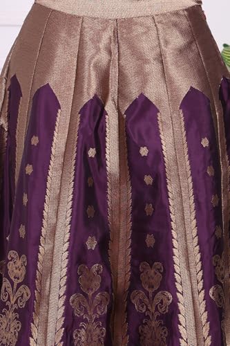 W for Woman Purple Embellished Jacquard Straight Crop Top, Skirt and Dupatta Set - (WS13240-314468-3XL)
