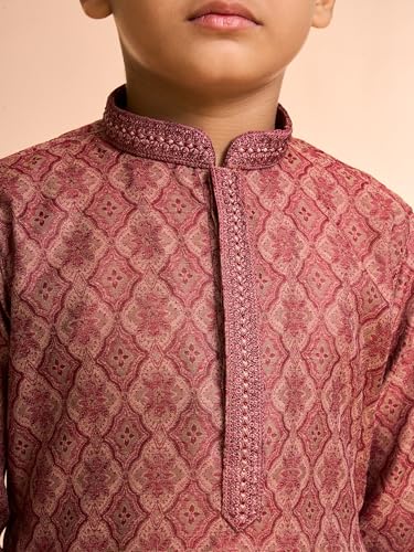 Manyavar Boys Cotton Blend Floral Jaal Pattern Self Design Kurta Pyjama Set (Maroon,2-3Y)