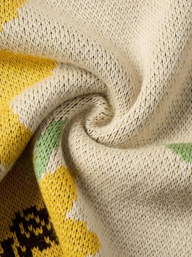 The Souled Store Sunflower Women and Girls Full Sleeves Round Neck Light Yellow Floral Printed Acrylic Drop Shoulder Streetwear Trendy Casual Cozy Winter Oversized Pullover Sweater