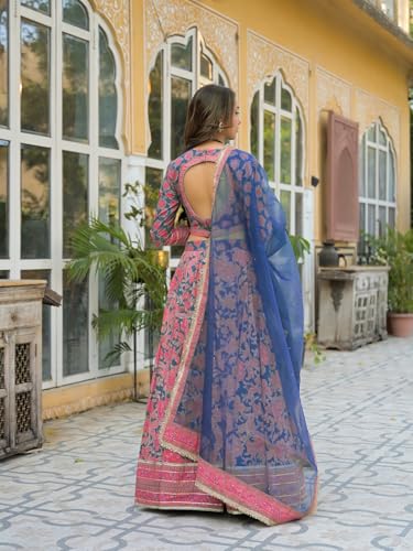Divena Blue Printed Cotton Lehenga with Choli and Dupatta