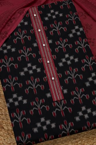 Soch Womens Black Cotton Ethnic Motifs Unstitched Dress Material