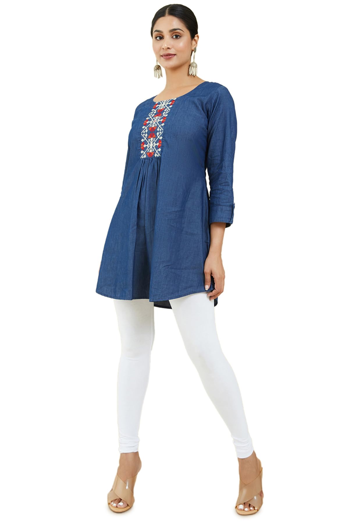 Soch White Cotton Solid Chudi