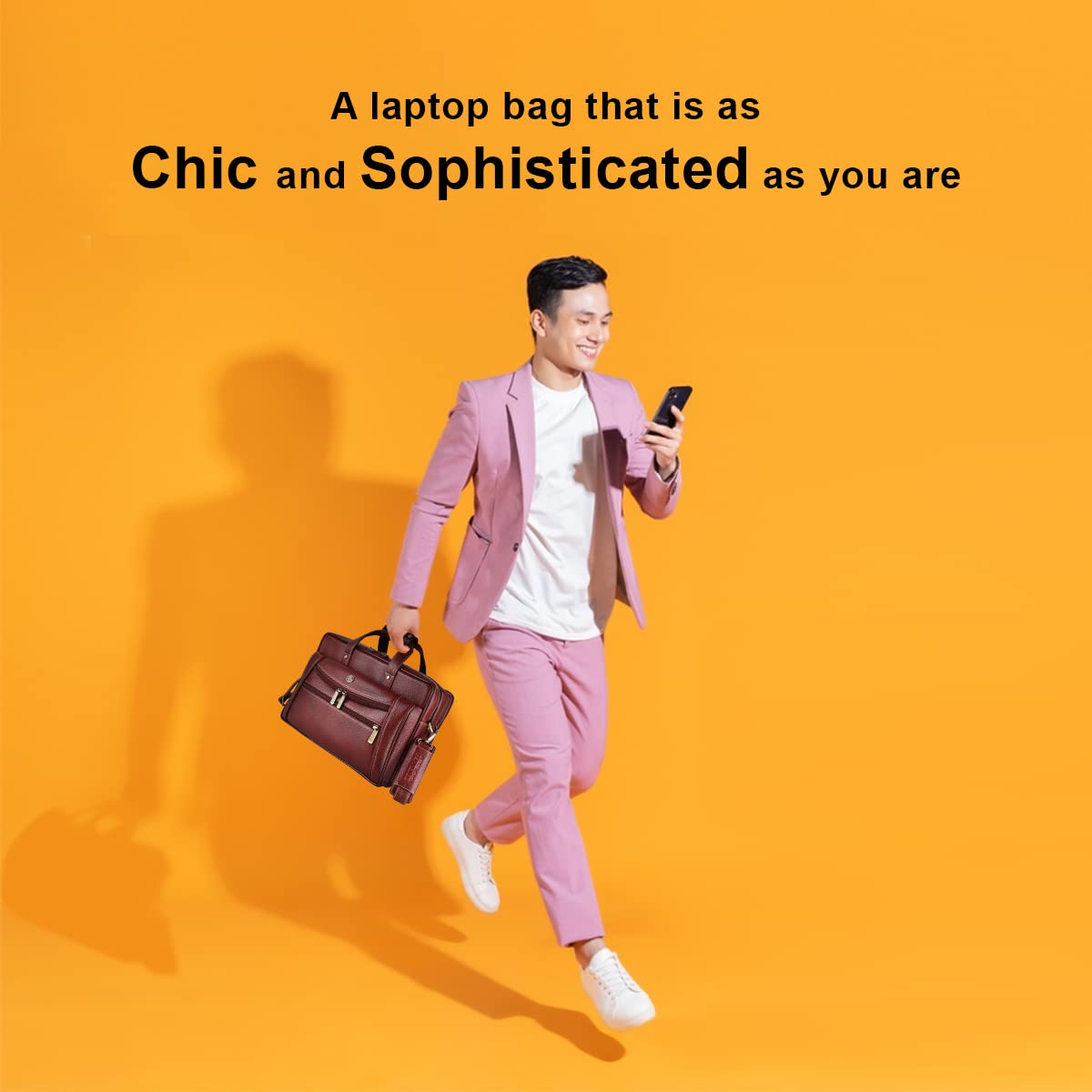 HAMMONDS FLYCATCHER Genuine Leather Office Bag for Men - 15.6" Laptop Bag for Men for Office, Travel, Daily Use - Padded Laptop Compartment, Trolley Strap, Adjustable Strap, 1 Year Warranty, Brown