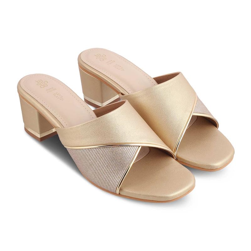 tresmode 240-MACKY GOLD WOMEN DRESS BLOCK HEELS SANDALS EU/36 UK/3