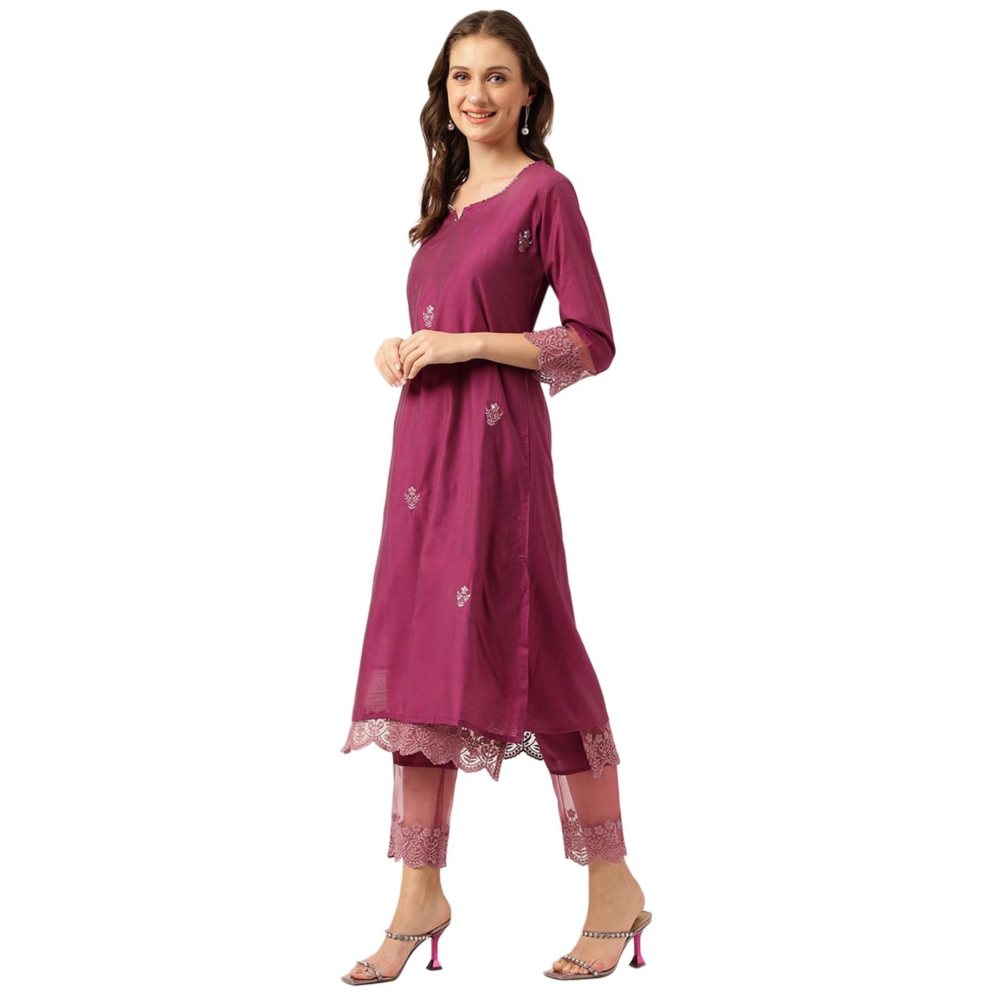 Divena Solid Chanderi Kurta Trouser Inner with Dupatta Set