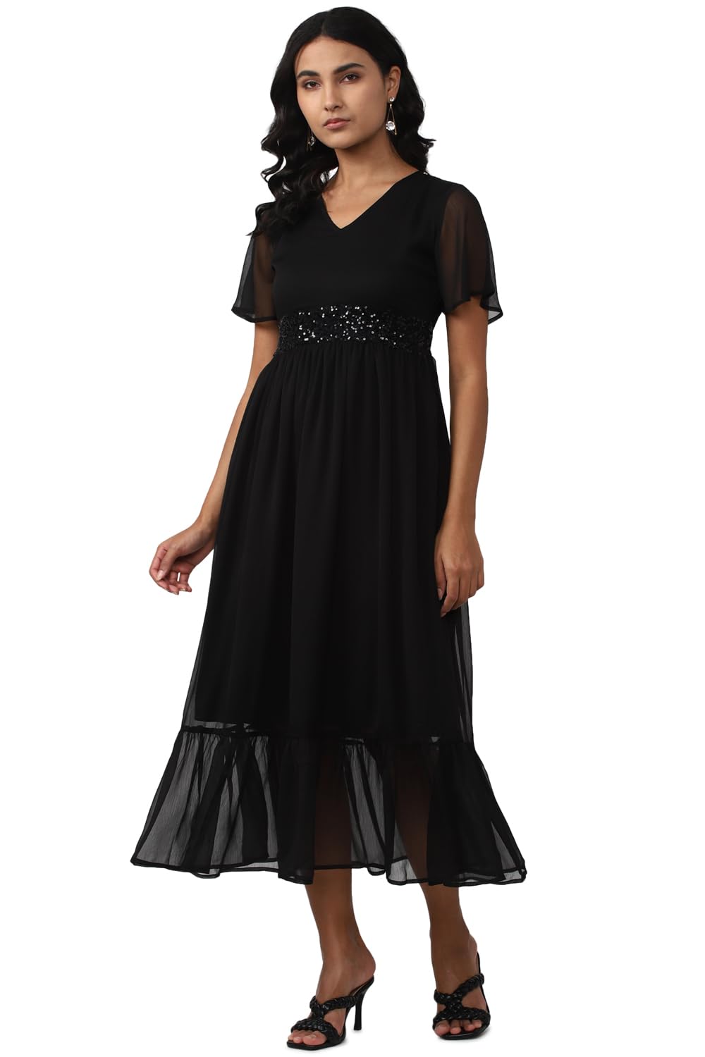 Van Heusen Women's Polyester A-Line Calf Length Dress (VWDRERGFP39691_Black