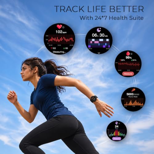 Fastrack Smart Jupiter R3 Pro with 1.43" AMOLED Round Display, BT Calling, Heart Rate, REM Sleep & Stress Tracking, IP68, Functional, AI Assitant, Hydration Alert Smart Watch for Men & Women - Black