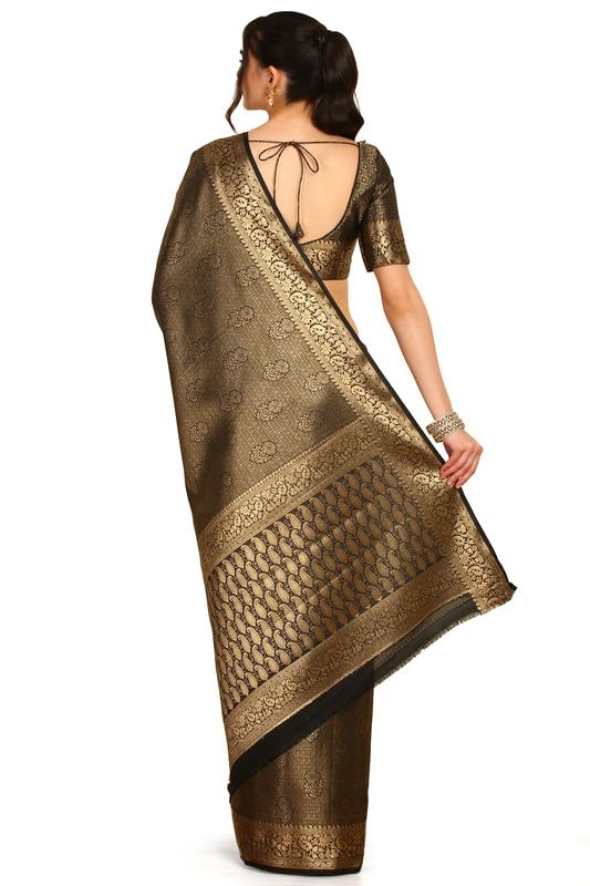 Soch Womens Black Ethnic Motifs Woven Design Zari Silk Blend Saree