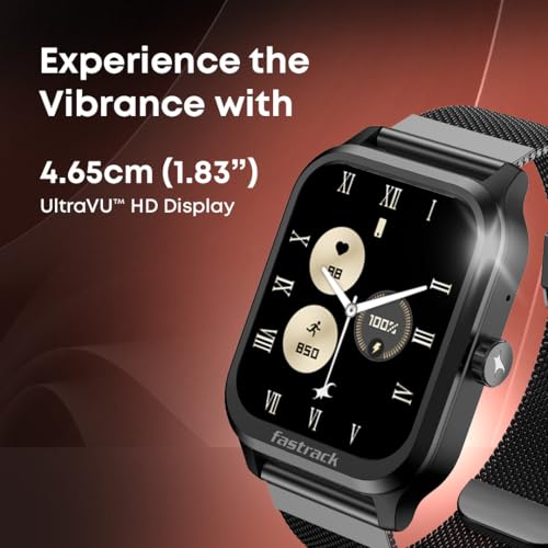 Fastrack Jupiter Retro 1.83" Display Smart Watch with BT Calling, Functional Crown, Metal Strap, 100+ Sports Modes, Health Suite, IP68 – Smartwatch for Man & Women Latest (Black & Chrome)
