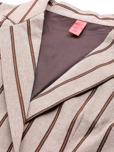 Cottinfab Women Striped Coffee Brown Notched Lapel Blazer Suit Set