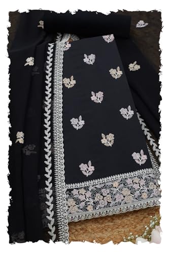 Soch Womens Black Crepe Embroidered Unstitch Dress Material With Sequins