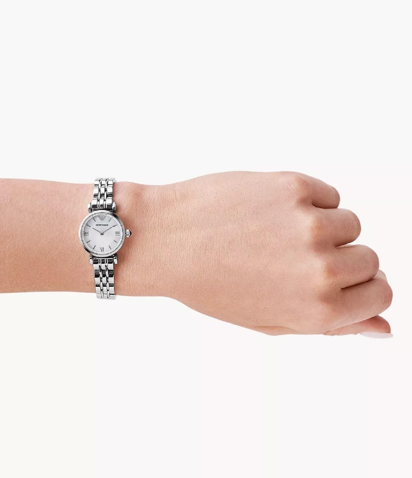 Emporio Armani Stainless Steel Analog Off-White Dial Women Watch-Ar1763, Silver Band