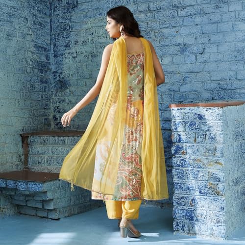 BIBA Women Polyester Printed Suit Set (SKDPAISLEYDIVA9671SS24YEL_Yellow