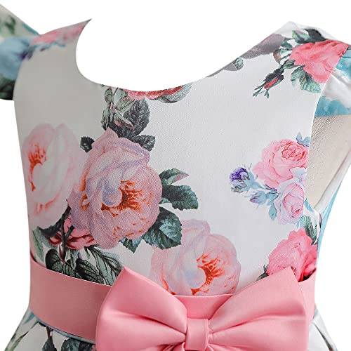 Hopscotch Girls Polyester And Viscose Knee-Length Fit And Flare Floral Print Party Dress In Pink Color For Ages 7-8 Years (ZHG-4252300)