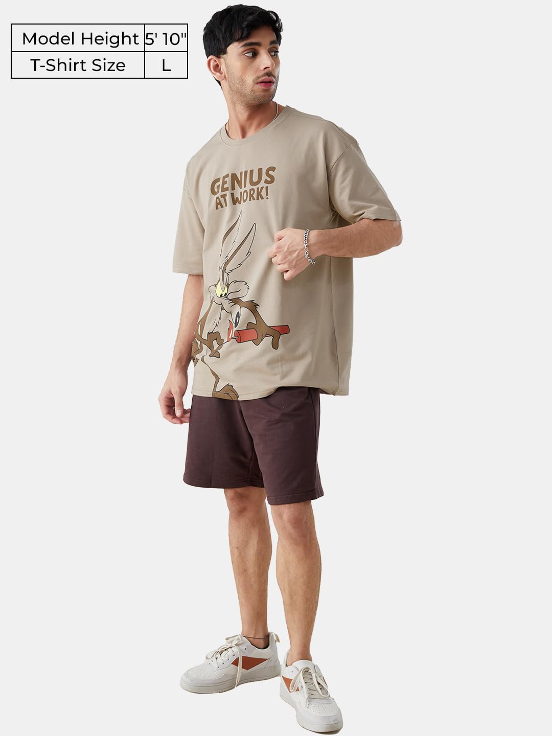 The Souled Store|Official Looney Tunes: Magic Mushroom Mens and Boys Oversized T-Shirts|Half Sleeve|Loose fit Graphic Printed| 80% Cotton 20% Polyester Brown Color Men Oversized T-Shirts