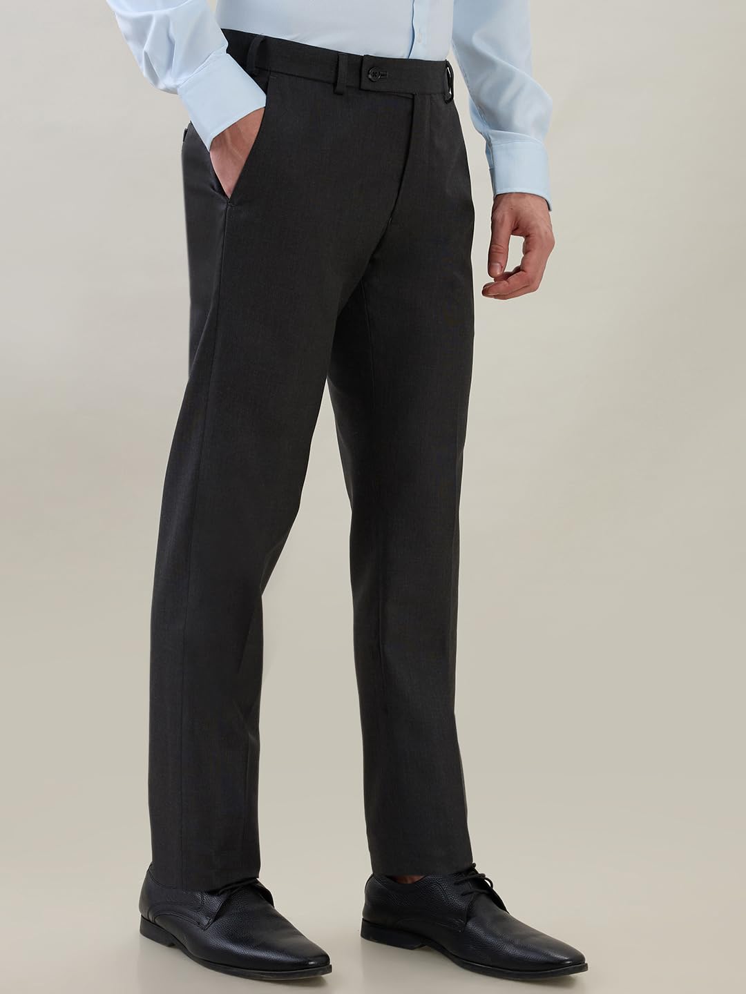 Park Avenue Men Slim Fit Structure Pattern Poly Viscose Blend Flat Front Formal Trouser Dark Grey