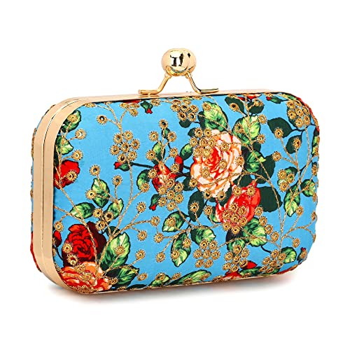 TOOBA Women Handicraft Beautiful Bling Box Clutch Bag Purse for Bridal, Casual, Wedding Bag for Women & Girls (Turquoise)