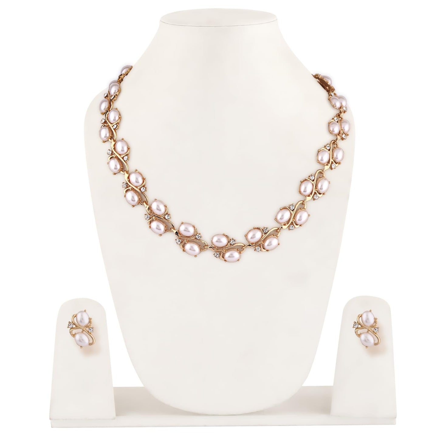 Shining Diva Fashion Latest Stylish Design Fancy Pearl Bracelet Earrings Necklace Jewellery Set for Women (15214s) Valentine Gift for Girlfriend