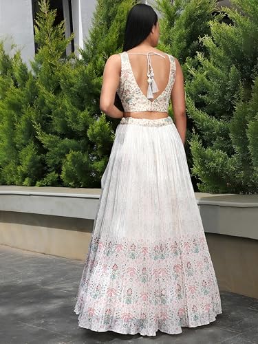 Zeel Clothing Women's Floral Printed Georgette New Lehenga Choli with Dupatta (5081-White-Women-Lehenga-Choli; Free Size)