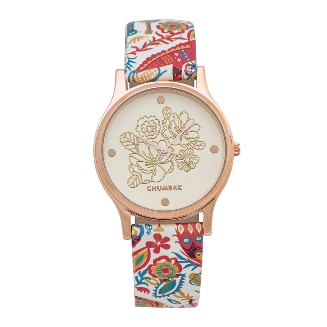 TEAL BY CHUMBAK Round Dial Analog Watch for Women,Jungle Beats Collection, Printed Vegan Leather Strap,Gifts for Women/Girls/Ladies,Stylish Fashion Watch for Casual/Work - White